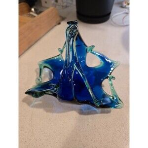 Murano Art Glass Candy Dish Abstract Hand Blown Basket Bowl Italy Modern Vintage